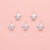 Club Green Silver Metallic Star Celebration Candles - Pack of 5