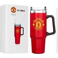 Manchester United FC Insulated Tumbler 850ml Stainless Steel Water Bottle Straw & Handle in Red