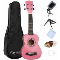 Crystals 21" Soprano Ukulele with Gig Bag Picks & Spare Strings Pink