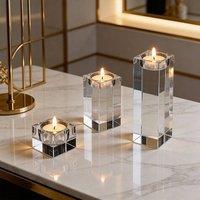 SPETLEK lear Glass Candle Holder Set of 3 Modern Cube in Clear | Size: 100 cm x 15 cm