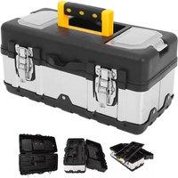 SPETLEK PP Stainless Steel Tool Box Chest Storage Case with Removable Tray in Black
