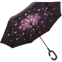 FLAVORA Cherry Blossom Reverse Umbrella Windproof Inverted C Handle in Black