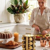 FORGEVIO Rotating Spice Rack with 12 Glass Jars in Gold | Size: 0.6m2