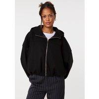 Pink Vanilla Women's Black Hooded Elasticated Hem Fleecy Jacket