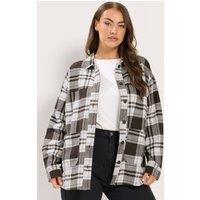 Yours Women's Long Sleeve Check Shacket in Dark Brown | Size: 30-32