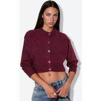 Viorna Women's Crop Ribbed Cardigan With Buttons in Burgundy | Size: Large