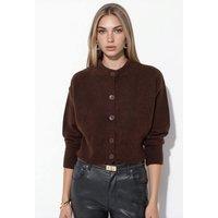 Viorna Women's Crop Ribbed Cardigan With Buttons in Brown | Size: Large