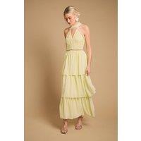 Oasis Women's Lace Tiered Halter Neck Midi Dress in Yellow | Size: 14