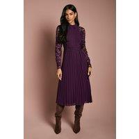 Coast Women's Long Sleeve Lace & Pleated Midi Shirt Dress in Plum | Size: 16