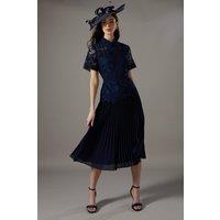 Coast Women's Lace Top Pleated Midi Dress in Navy | Size: 12