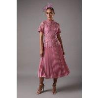 Coast Women's Lace Top Pleated Midi Dress in Pink | Size: 18