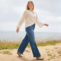 Lands' End Women's Petite Recover Wide Leg Jeans, High Waisted in Indigo | Size: 12S