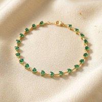 Harfi Women's 18ct Gold Plated Emerald May Birthstone Heart Tennis Bracelet | Size: 7.5 inches