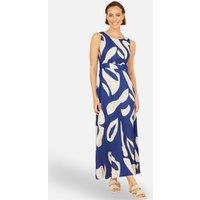 Yumi Women's Cotton Abstract Print Maxi Dress With Tie Back in Mid Navy | Size: 12