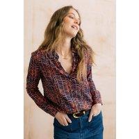 Lily & Me Women's Beech Printed Cotton Classic Style Shirt with Classic Collar & Cuffs in Navy | Size: 8