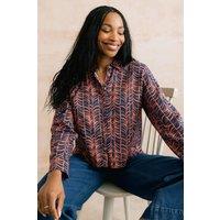 Lily & Me Women's Bracken Printed Boxy Fit Long Sleeve Shirt with Classic Collar in Navy | Size: 12