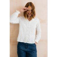 Lily & Me Women's Kit Embroidered Cotton Long Sleeve Blouse with Ruffle Neckline in White | Size: 10