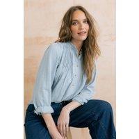 Lily & Me Women's Flora Long Sleeve Cotton Pintuck Blouse in Mid Blue | Size: 10