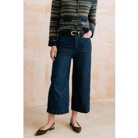 Lily & Me Women's Amelia Cropped Denim Wide Leg Trousers with Patch Pocket in Blue | Size: 14