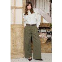 Lily & Me Women's Sophie Pleated Breathable Wide Leg Trousers with Side Pockets in Olive | Size: 12
