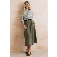 Lily & Me Women's Estuary Super Soft Tencel Midi Skirt with Elasticated Back Waist in Olive | Size: 8