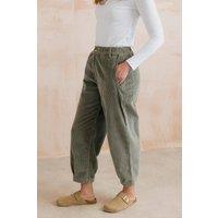 Lily & Me Women's Shirin Barrel Leg Beautifully Soft Jumbo Cord Trousers in Olive | Size: 18