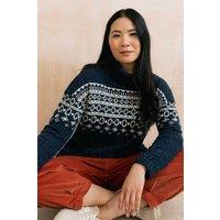 Lily & Me Women's Easel Fair Isle Beautifully Soft Relaxed Fit Jumper with Roll Neck in Navy | Size: 8