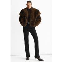 Gini London Women's Coffee Ombre Lapel Faux Fur Jacket in Brown | Size: S/M