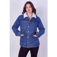ELAINA FASHION Women's Denim Sherpa Jacket - Fleece Lined Denim Jacket in Blue | Size: 8