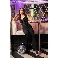 Roman Women's Sequin Bodice Cowl Neck Jumpsuit in Jet Black | Size: 16