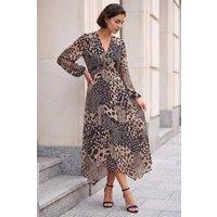 Roman Women's Animal Print Twist Front Dress in Beige | Size: 10
