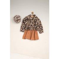 Miss Girl's Fur Jacket & Dress Outfit Set in Brown | Size: 4 Years