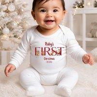 Aye Do Gifts Personalised First Christmas Santa Team Baby Grow with Name in White | Size: 6-12 m