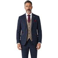 Infinity Leather Men's Madrid Tweed Heritage Check 3 Piece Suit in Navy | Size: 34R