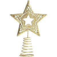 Living and Home Christmas Tree Star Topper Golden Glitter Ornaments in Gold