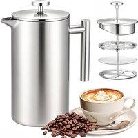 Crystals 600ml French Press Coffee Maker Stainless Steel Tea & Coffee Plunger in Metallic Silver