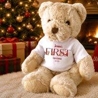 Aye Do Gifts Personalised Luxury Teddy Bear with First Christmas Santa Team T-Shirt in Beige