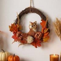 Garden Greatness Autumnal Woodland Rattan Fox Wreath in Natural | Size: 1 Pack