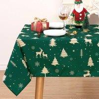 London Boutique Waterproof Christmas Tablecloth Washable Deer Table Cover in Green | Size: 54Inch 54Inch