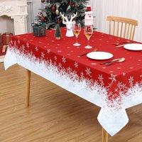 London Boutique Snowflake Xmas Tablecloth Festive Holiday Table Cover in Red | Size: 60 inches