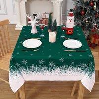 London Boutique Snowflake Xmas Tablecloth Festive Holiday Table Cover in Green | Size: 54Inch 54Inch