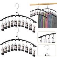 FORGEVIO 4pcs Strong Non-Slip 10 Clip Hangers Clothes in Black | Size: 600mm