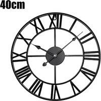 YnysTec Large Skeleton Metal Wall Clock Roman Numerals Giant Open Face Decor in Black | Size: 80 cm