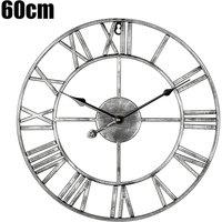 YnysTec Large Skeleton Metal Wall Clock Roman Numerals Giant Open Face Decor in Silver | Size: 80 cm