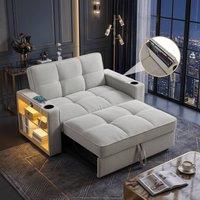 FENCHILIN 2-Seater Pull Out Sofa Bed with Lighting Side Storage Cup Holders in Grey