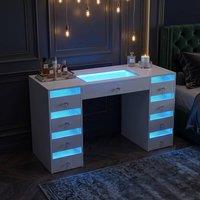 FENCHILIN 9-Drawer Vanity Dressing Table with RGB LED Lights 130x55x81CM White | Size: 130 x 55 x 81 cm