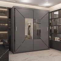 Sliding Wardrobes 4U Modern Double Sliding Wardrobe with LED Light W 203 x H 217 x D 62 in Grey