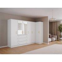 Vente-unique Corner Wardrobe With 6 Doors & 3 Drawers - With Mirrors - L311 Cm in White