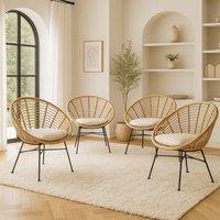 Home Republic Natural Rattan Garden Chair with Cushion for Outdoor or Indo | Size: 26.4L