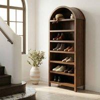 Wyld and Coco Shoe Storage Cabinet - Dark Brown MDF 6 Adjustable Compartments